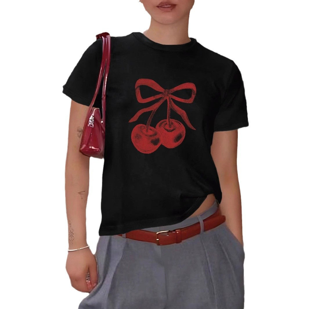Damen T-Shirt mit fröhlichen Kirschmotiven und hochwertigem Baumwollmaterial R&B