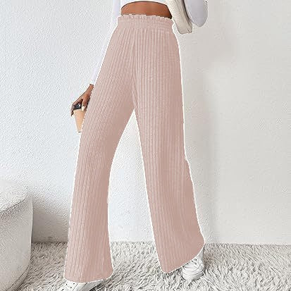 Damen weite Plisseehose mit hohem Bund und elastischem Taillenband R&B