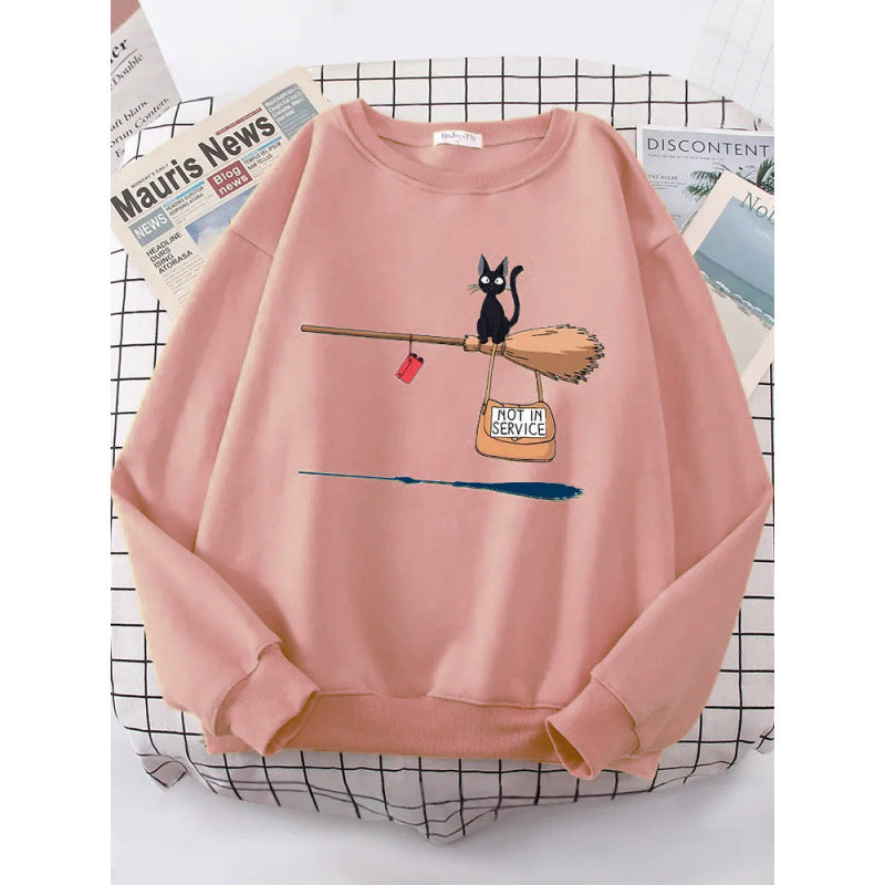 Damen Sweatshirt mit kreativem Katzenmotiv R&B