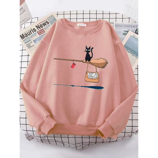 Damen Sweatshirt mit kreativem Katzenmotiv R&B