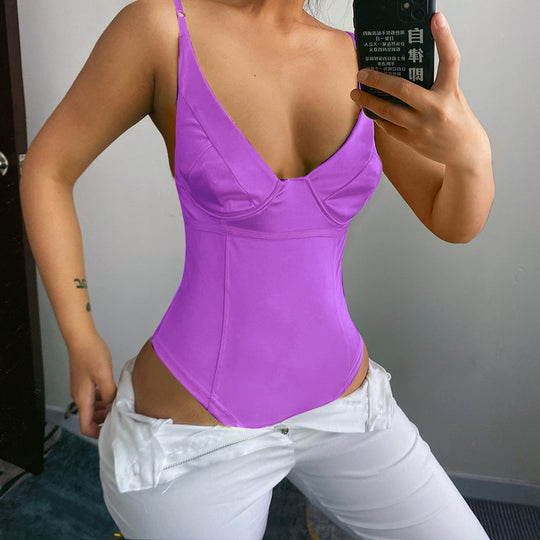 Damen Satin-Bustier-Top mit tiefem V-Ausschnitt und eleganter Passform R&B