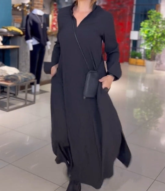 Damen nan weites Maxikleid mit Seitenschlitzen und Eingrifftaschen R&B
