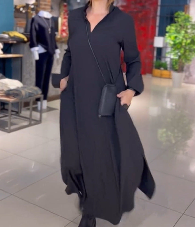 Damen Maxikleid mit praktischen Seitentaschen und modernem Hemdblusenkragen R&B