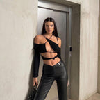 Damen figurbetontes Cut-Out Oberteil mit asymmetrischem Design R&B