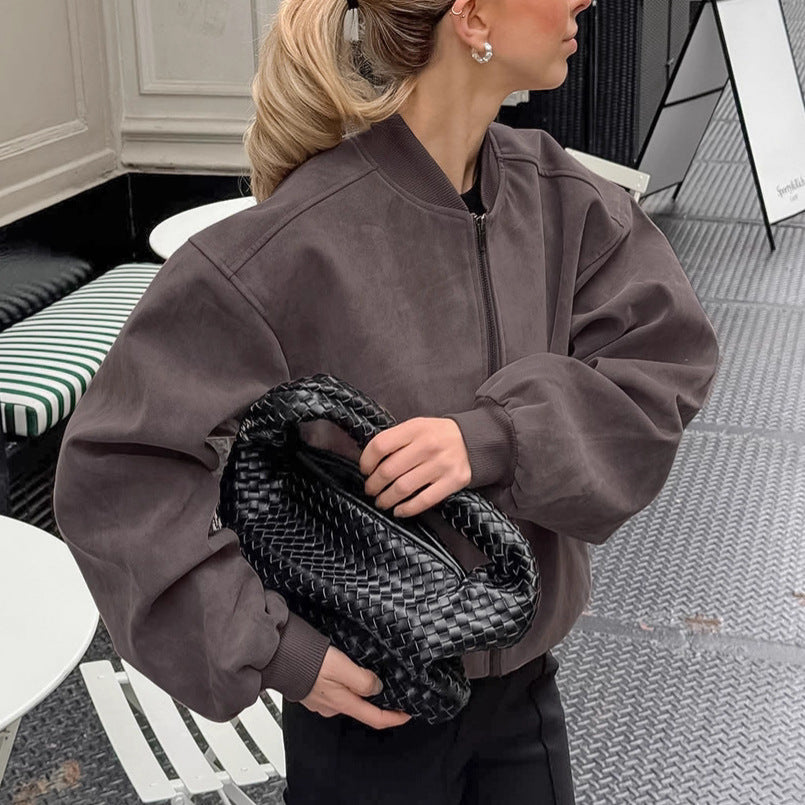 Damen Oversized Bomberjacke mit voluminösen Ärmeln und Stehkragen R&B