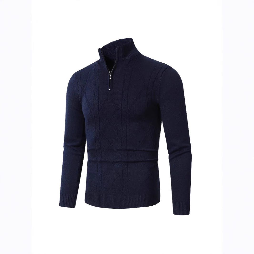 Herren Strickpullover mit modernem Zopfmuster und hohem Stehkragen R&B