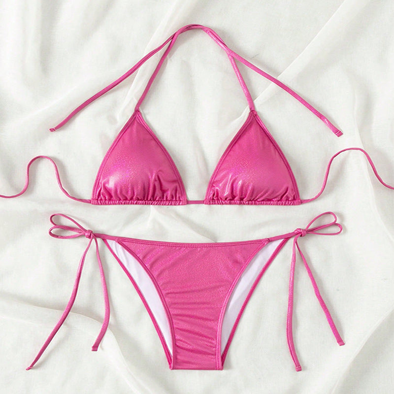 Damen Triangel-Bikini mit verstellbaren Bändern und glänzendem Finish