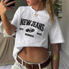 Damen Oversized Crop-T-Shirt mit künstlerischem Grafikdruck R&B