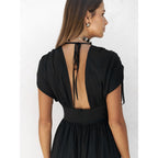 Damen elegante Maxi-Kleid mit raffiniertem Wickeldesign und tiefem V-Ausschnitt R&B
