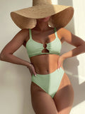 Damen Bikini-Set mit hohem Taillenschnitt und verzierten Trägern R&B