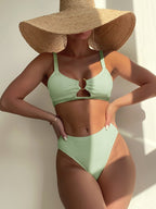 Damen Bikini-Set mit hohem Taillenschnitt und verzierten Trägern R&B