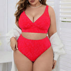 Damen Hoch tailliertes Bikini-Set mit V-Ausschnitt und sportlichem Oberteil R&B