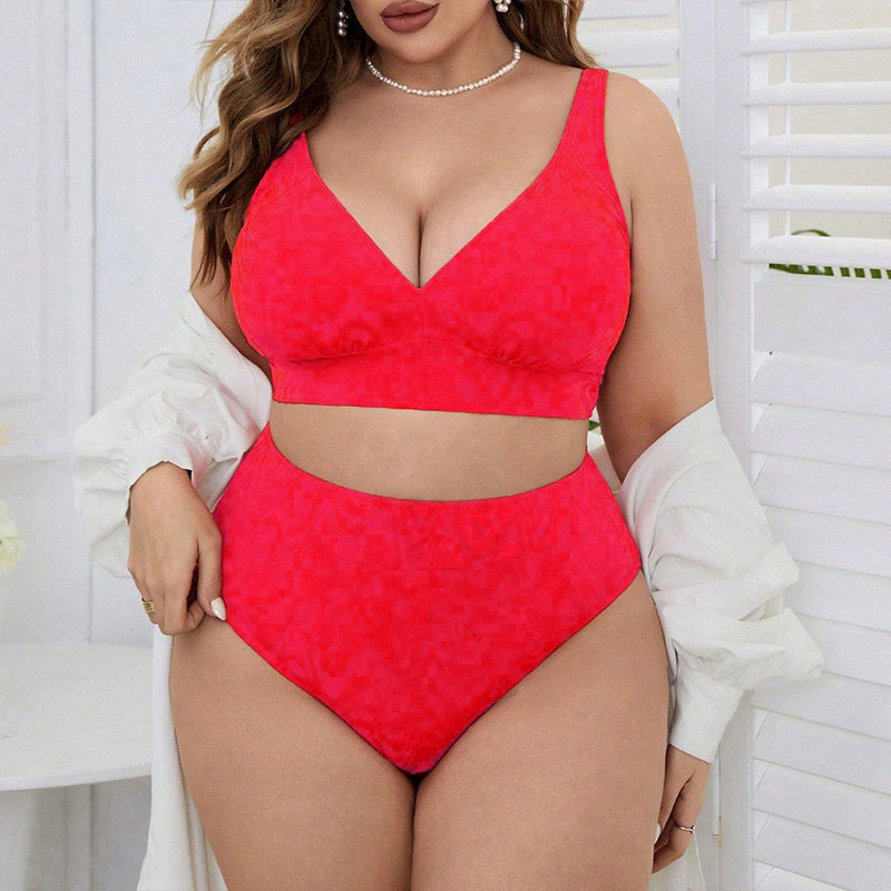 Damen Hoch tailliertes Bikini-Set mit V-Ausschnitt und sportlichem Oberteil R&B
