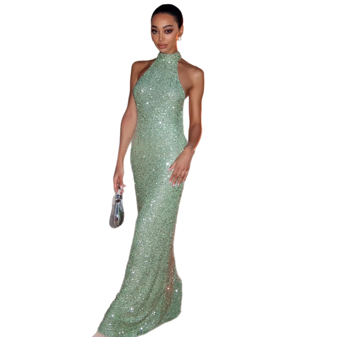Damen Glitzerndes Abendkleid mit hohem Kragen und figurbetontem Schnitt R&B