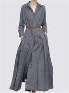 Damen Maxikleid mit eleganten Falten und taillierbarem Gürtel