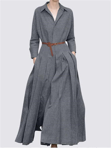 Damen Maxikleid mit eleganten Falten und taillierbarem Gürtel R&B