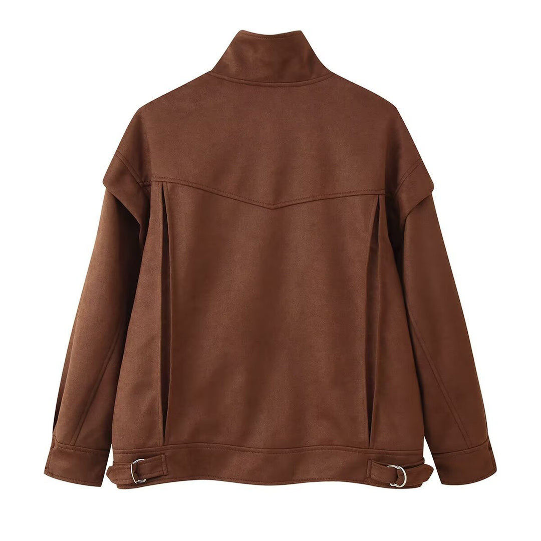 Damen Modische Utility-Jacke mit hohen Kragen und praktischen Taschen R&B