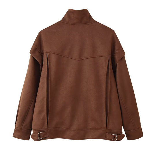 Damen Modische Utility-Jacke mit hohen Kragen und praktischen Taschen R&B