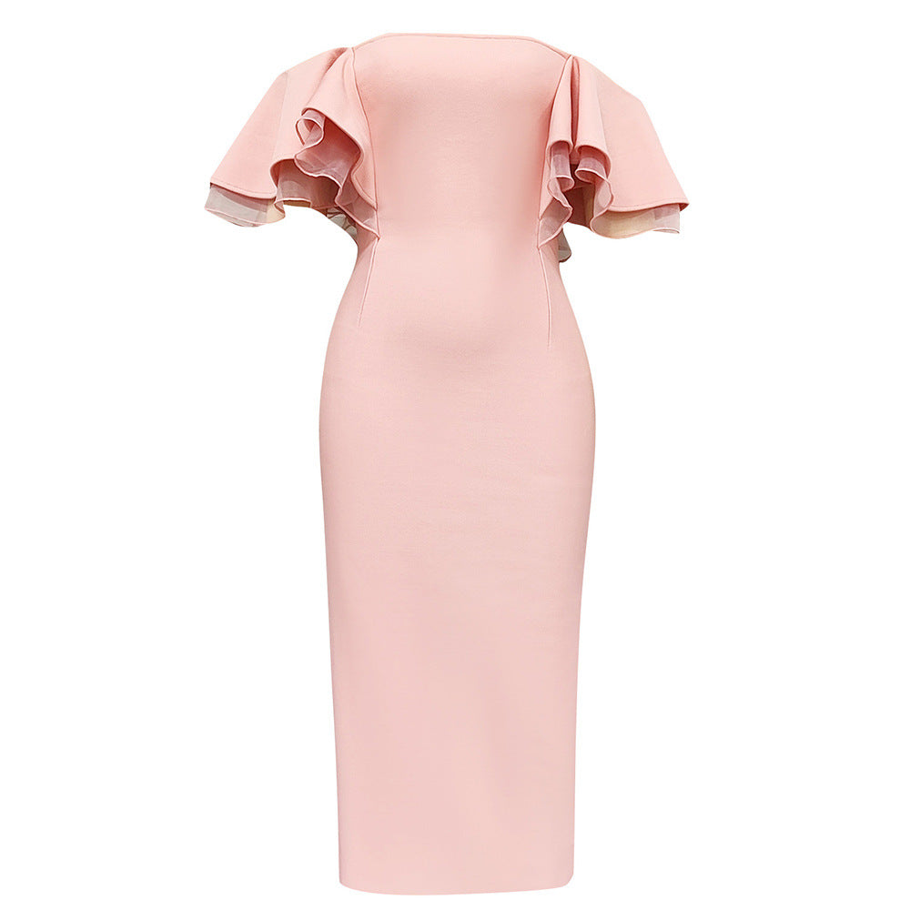 Damen Elegantes Midi-Kleid mit voluminösen Rüschensäumen R&B