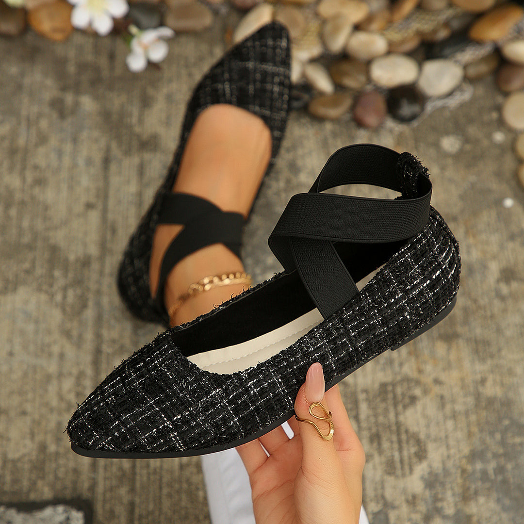Damen Elegante Ballerinas mit elastischem Kreuz-Riemen R&B