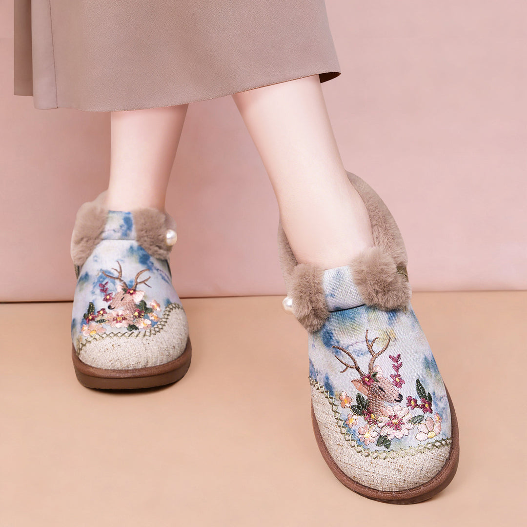 Damen Kuschelige Pantoletten mit festlichem Stickdesign R&B