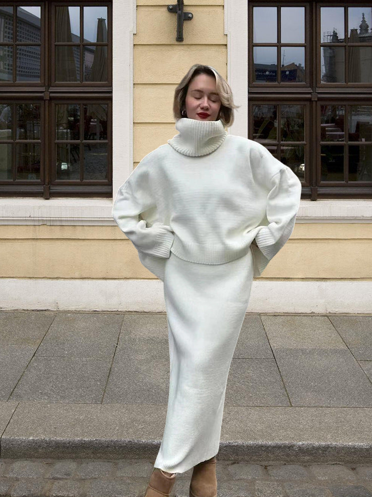 Damen Oversized Strickpullover mit hohem Kragen und lässigem Schnitt R&B