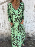 Damen Langarm Maxikleid mit Animal-Print und praktischen Taschen R&B