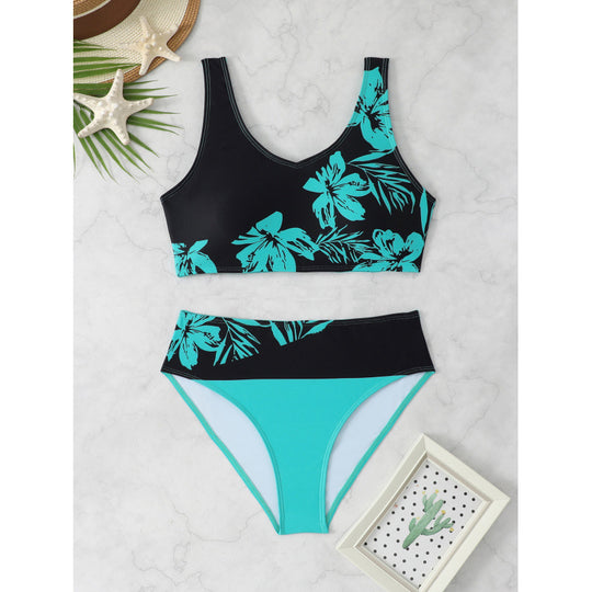 Damen Bikini-Set mit hohem Bund und floralem Muster R&B