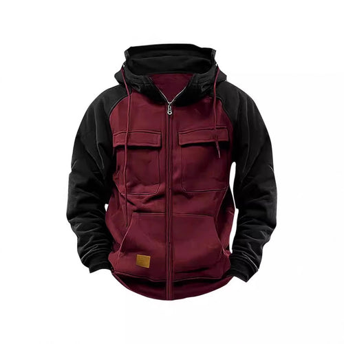 Herren Kapuzenjacke mit praktischen Vorder-Utility-Taschen und hohem Kragen R&B