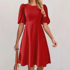 Damen Puffärmel Kleid mit fließendem Schnitt und Taillenbetonung R&B