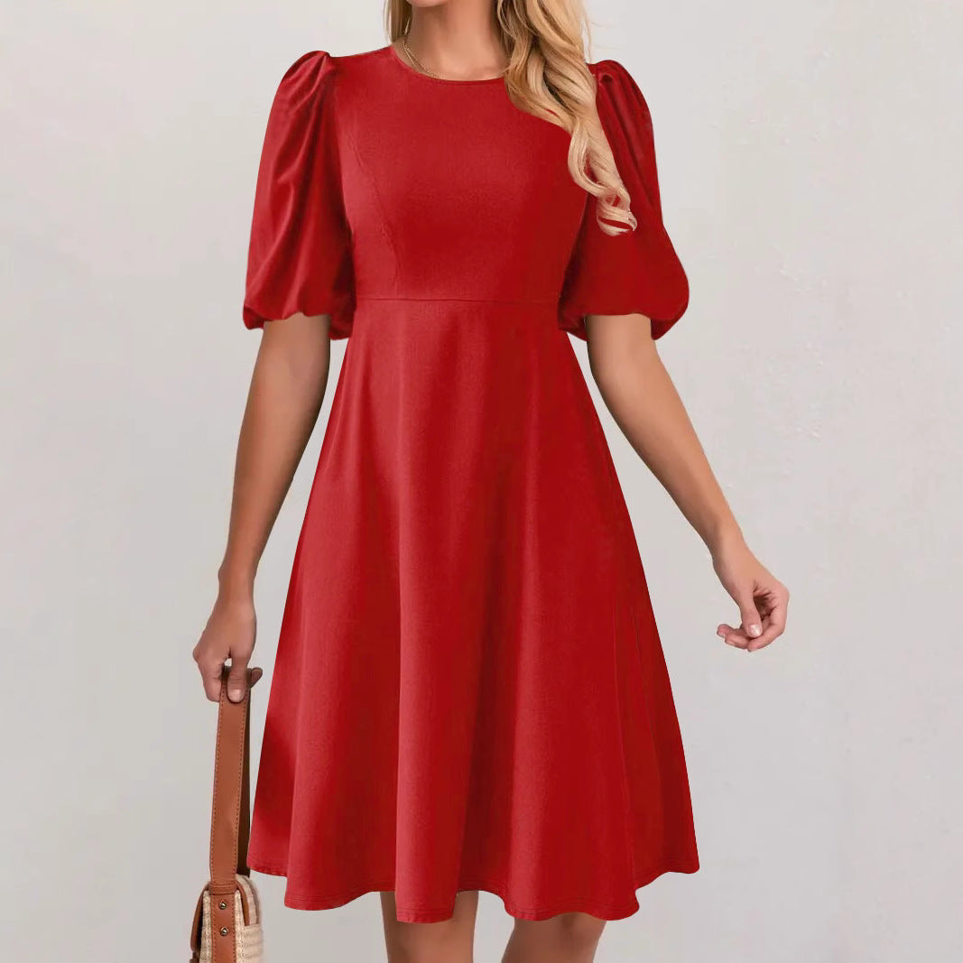 Damen Puffärmel Kleid mit fließendem Schnitt und Taillenbetonung R&B