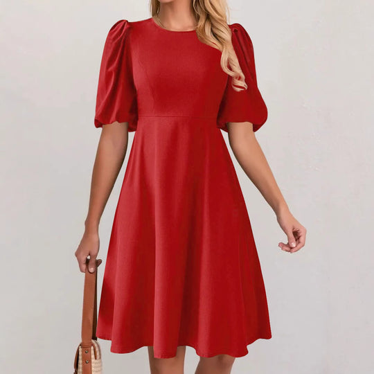 Damen Puffärmel Kleid mit fließendem Schnitt und Taillenbetonung R&B