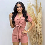 Damen Cropped Blusenshorts-Set mit Knoten R&B