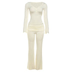 Damen Bequemer Jumpsuit mit langem Arm und Raffung R&B