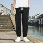 Herren nan tapered Leinen-Baumwoll-Jogger mit Kordelzug, elastischem Knöchelbündchen und schlanker Silhouette R&B