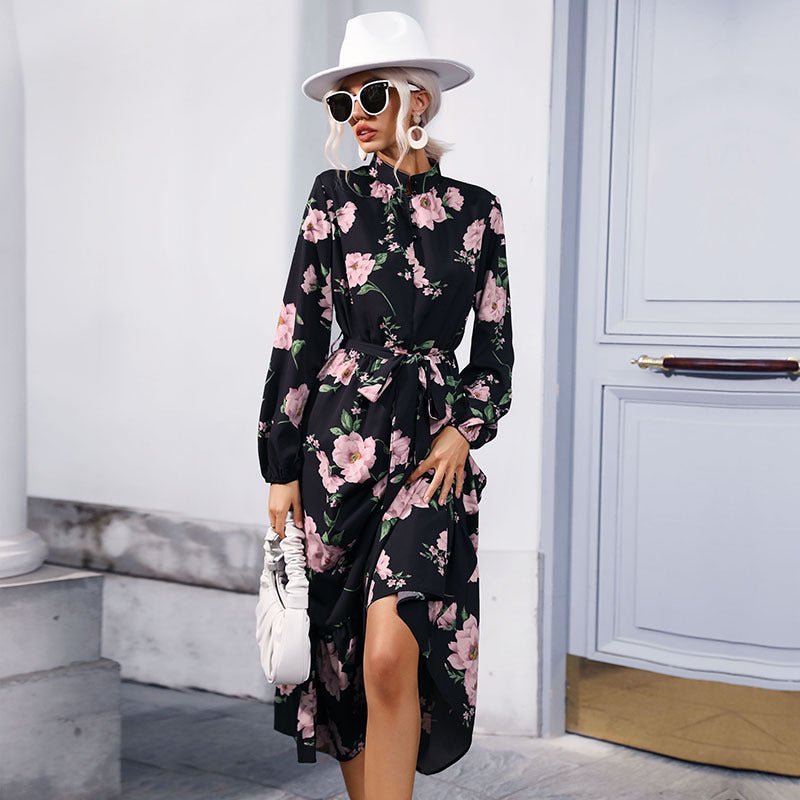 Damen Maxikleid mit floralem Muster und eleganter Rüsche R&B