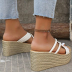 Damen Plateau-Sandalen mit geflochtenem Riemendesign und rutschfester Sohle R&B