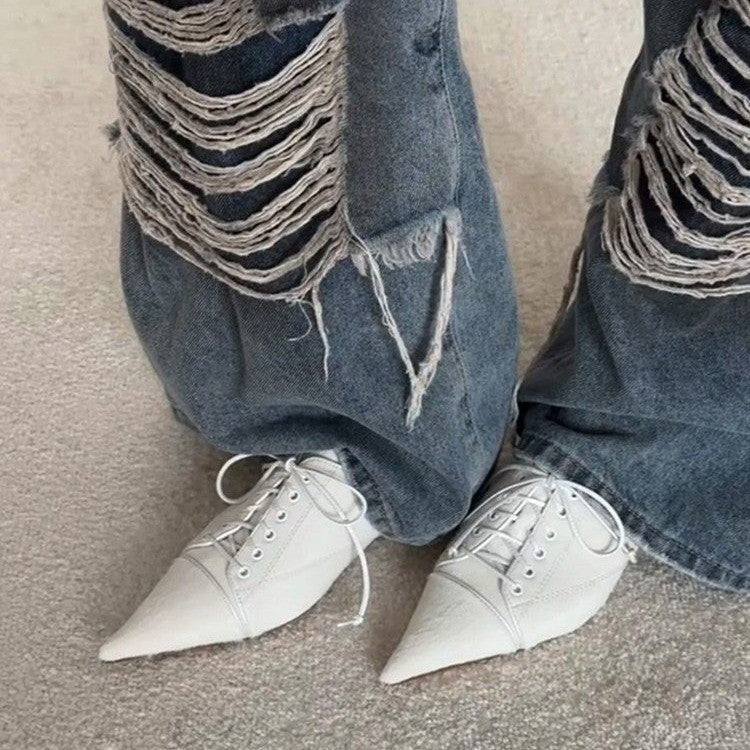 Damen elegante Schnürschuhe mit spitzem Schuhdesign und feinem Leder R&B