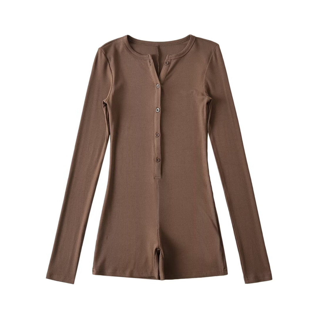 Damen Langarm-Jumpsuit mit Knopfverschluss R&B