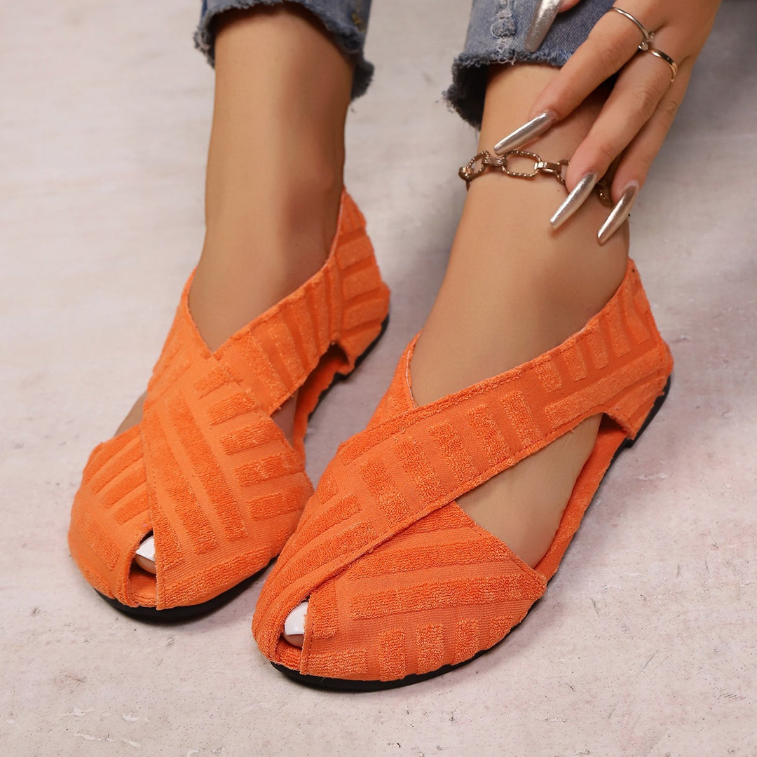 Damen Komfortable Ballerinas mit dekorativem Kreuzbanddesign R&B