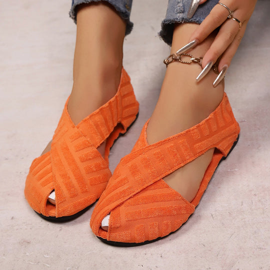 Damen Komfortable Ballerinas mit dekorativem Kreuzbanddesign R&B