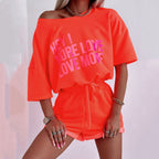 Damen Trendiges Cropped-Loungewear-Set mit auffälligem Grafikdruck und elastischem Bund R&B