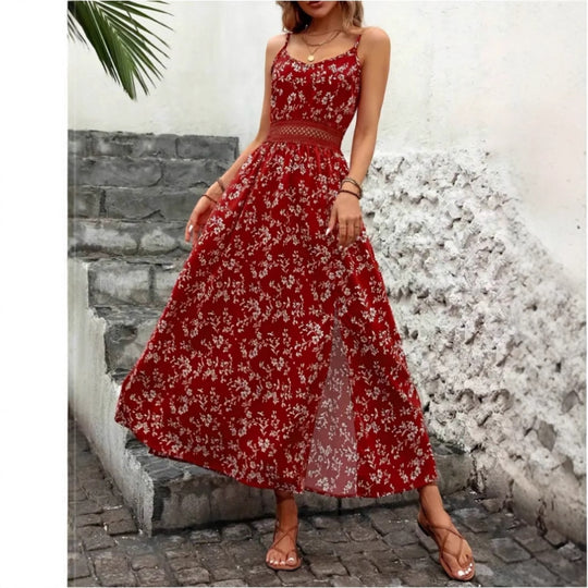 Damen Sommermaxikleid mit floralem Design und raffiniertem Schlitz R&B