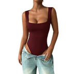Damen eleganter Hochschnitt Badeanzug mit Quadrat-Ausschnitt R&B