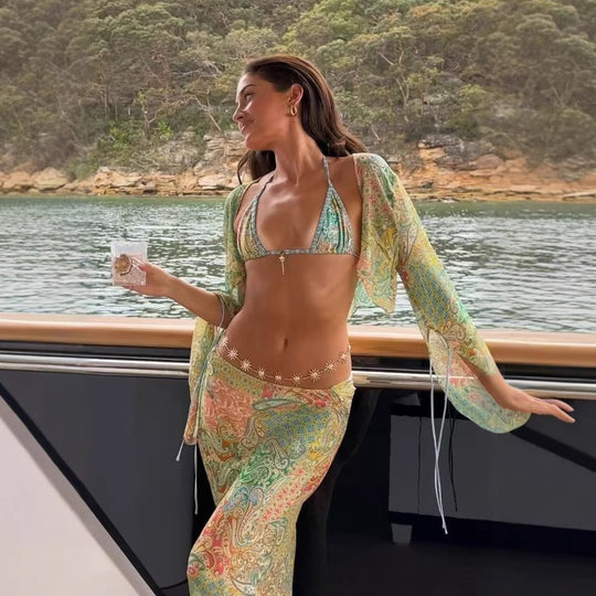 Damen cropped Bluse mit weitem Arm und verspieltem Paisleymuster R&B