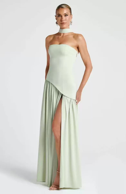 Damen Maxikleid mit figurbetontem Oberteil und schwingendem Rock R&B