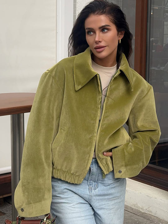 Damen modische Veloursjacke mit elastischem Saum R&B