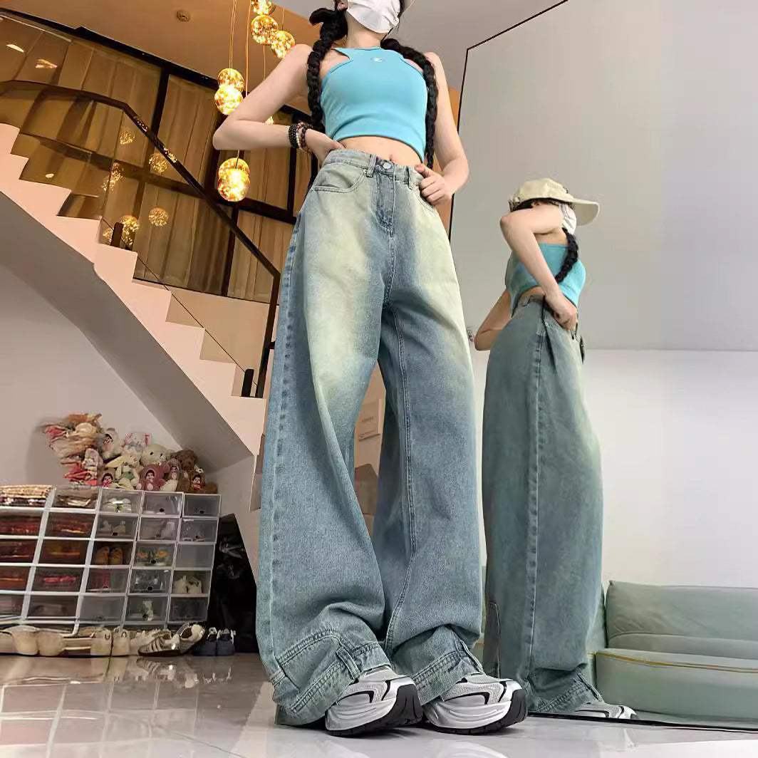 Damen Oversized Denim-Hose mit weitem Bein und modischem Schnitt R&B