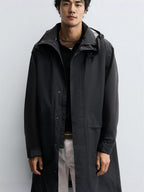 Herren winddichte Regenjacke mit verstellbarem Kapuzenkragen und großen Taschen Hedi-Mode