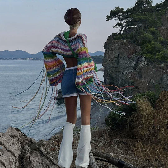 Damen Strickpullover mit innovativen Fringe-Details R&B